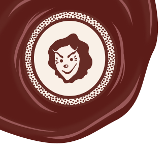 a logo badge featuring the face of the Dessert Fiend